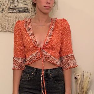 Princess Polly Tie Front Ruffle Orange Top - 4